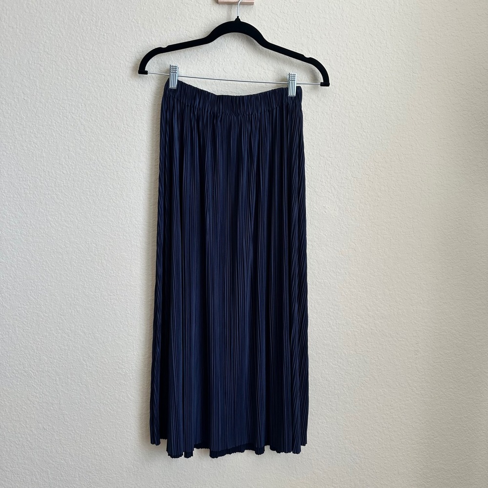 Samsoe Samsoe Uma Skirt Night Sky Navy Blue Pleated Plisse Midi Small Chic Flowy